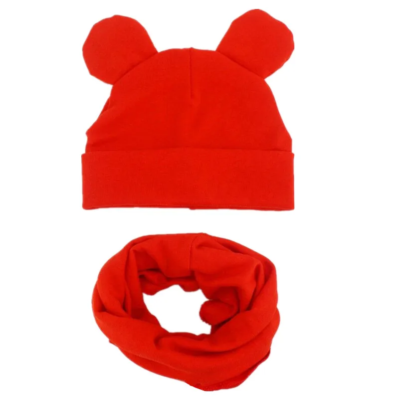 orange red ear Хлопковый Детский комплект из шапки и шарфа, детские милые шапки с ушками, высококачественные шапки и шарфа для мальчиков и девочек, детские шляпы, реквизит для фотосессии - Цвет: orange red ear