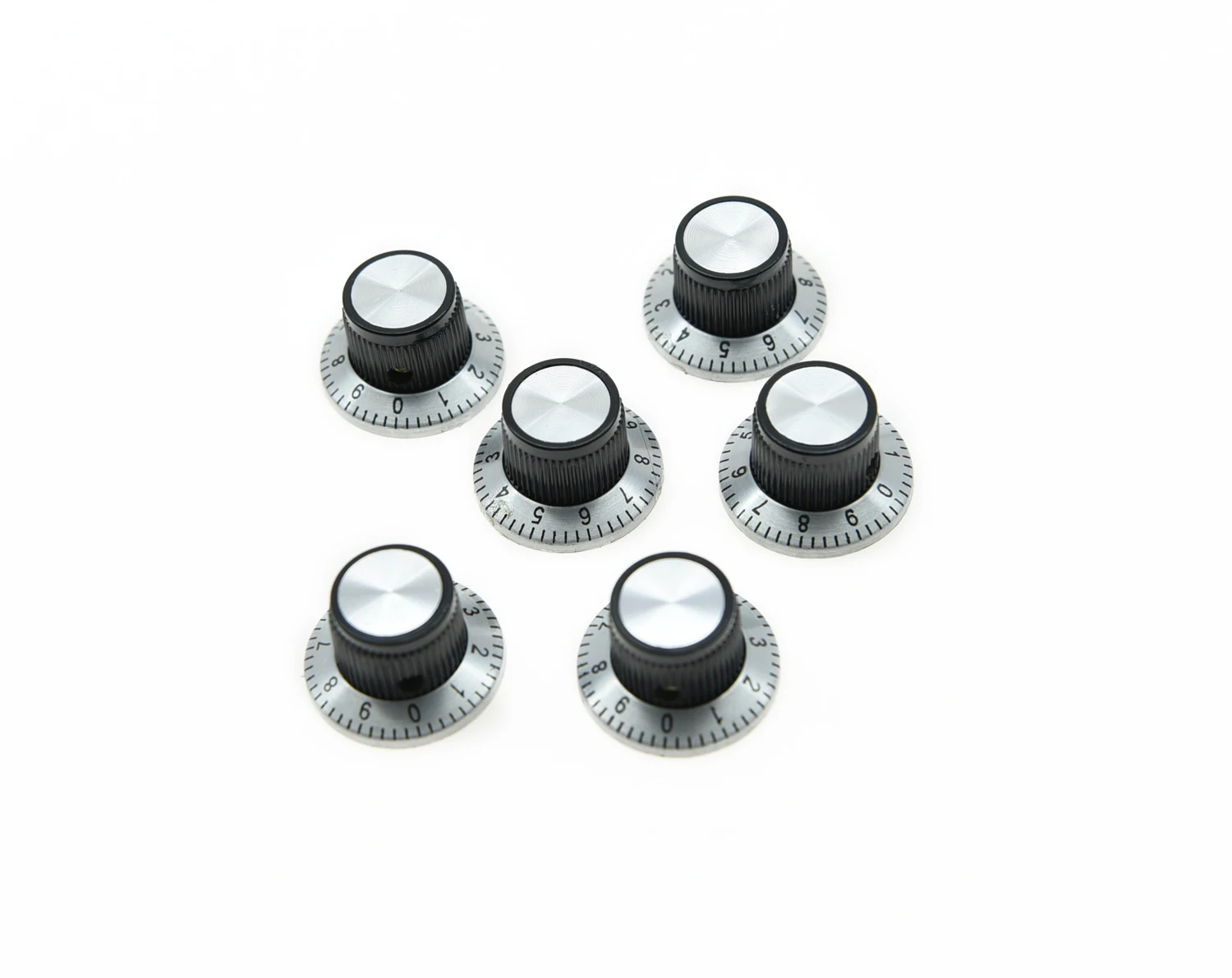 

6 pcs Vintage Guitar Top Hat AMP Knob Effects Reflector Knobs Black/Chrome Top