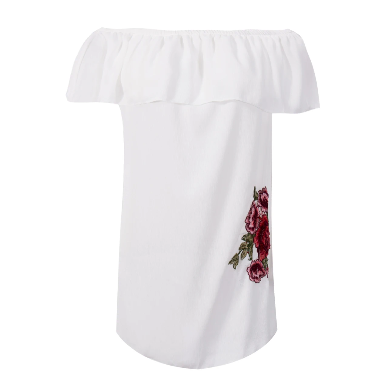 

New Arrivals Women Fashion Off Shoulder Chiffion Blouses Shirt Summer Casual Flowers White Ruffle Beach BlousesShirts