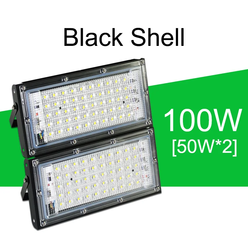 100W Black Shell LED Flood Light 50W 100W 150W 200W Floodlight AC 220V 240V LED street Lamp waterproof IP65 outdoor Lighting led cob spotlight - Испускаемый цвет: 100W Black Shell