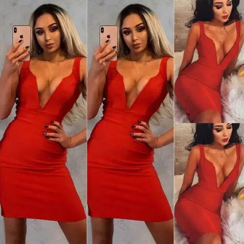 2019 новые женские без рукавов Глубокий V бандаж Bodycon вечернее для вечеринки клуба