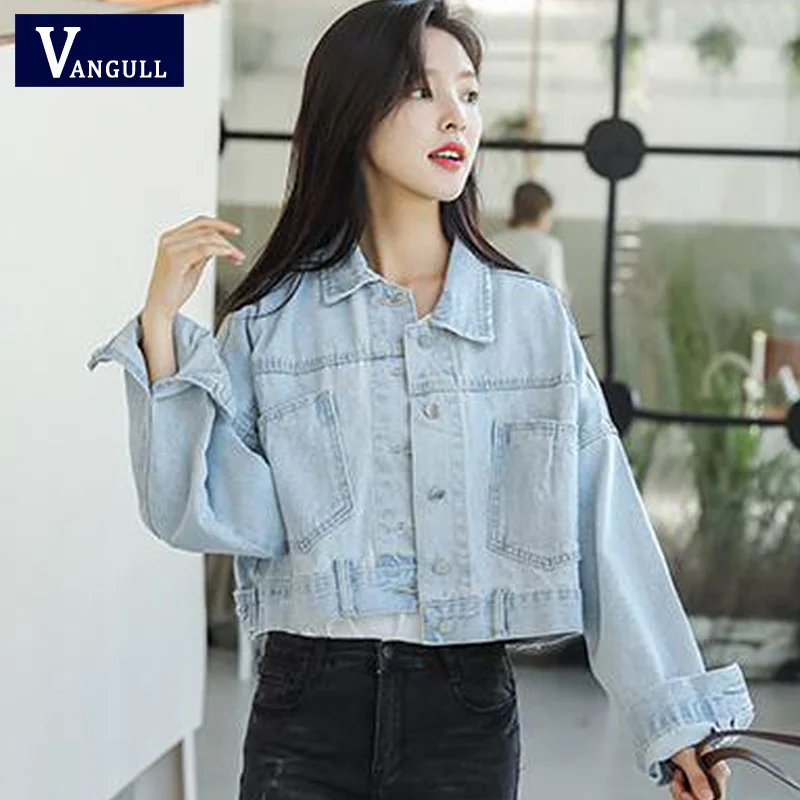 Vangull/рваные джинсовые куртки со шнуровкой Короткие однобортные 2019 повседневные