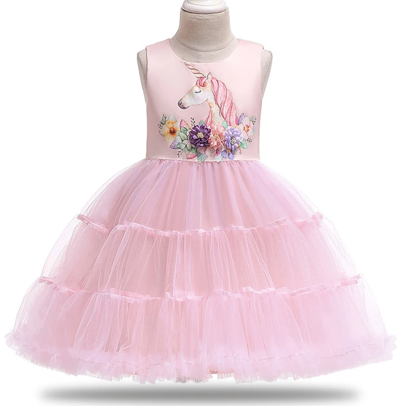 Kids Unicorn Dresses for Girls Children Satin Birthday Dress Clothes Princess Costume 2 3 4 5 6 7 8 9 10 Yrs Tutu | Детская одежда и