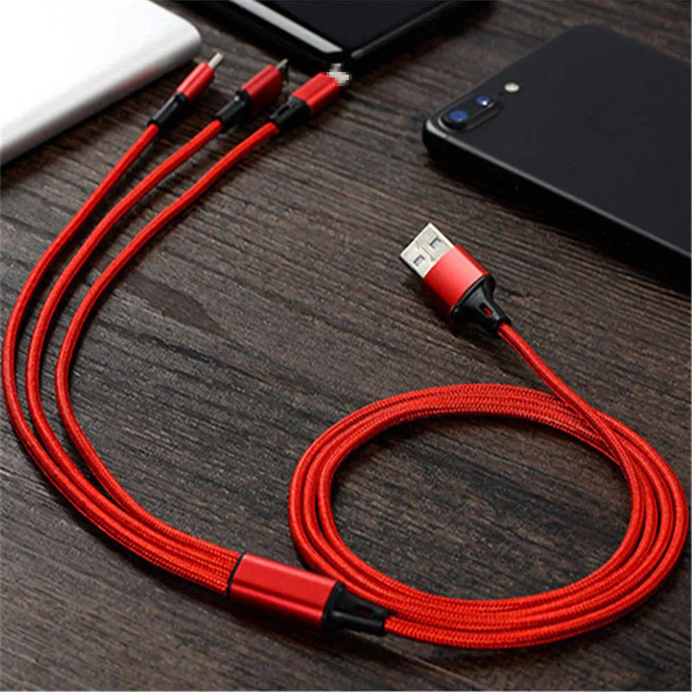 Red Для iPhone6 7/Android/type C 3 в 1 Micro USB 1,2 м кабель Универсальный 2.4A Быстрая зарядка для мобильных телефонов Кабели для зарядки 8-контактный быстрый - Тип штекера: Red