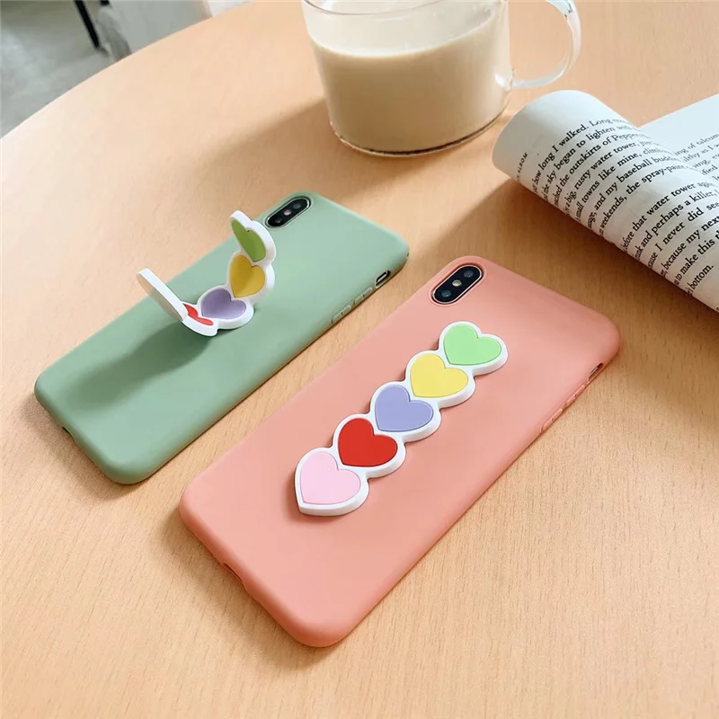 Love heart print bracket women case for iphone6 6s 7plus xs max pink scrub silicon soft cover iphone 6 s 8 7 plus x xr xsmax |