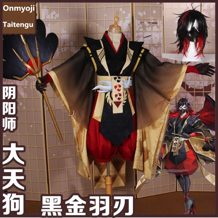 

Anime! Onmyoji Taitengu Black Gold Feather Blade Combat Suit Kimono Uniform Cosplay Costume Halloween Outfit New Free Shipping