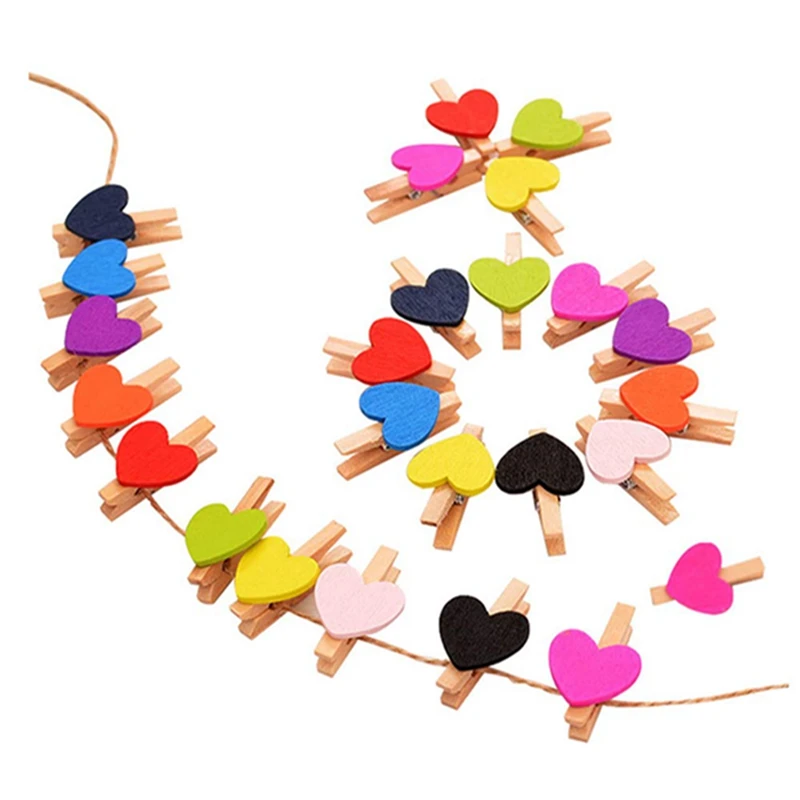 Мини деревянная в форме сердца клип Сообщение фото держатель карты бумаги ногтей
