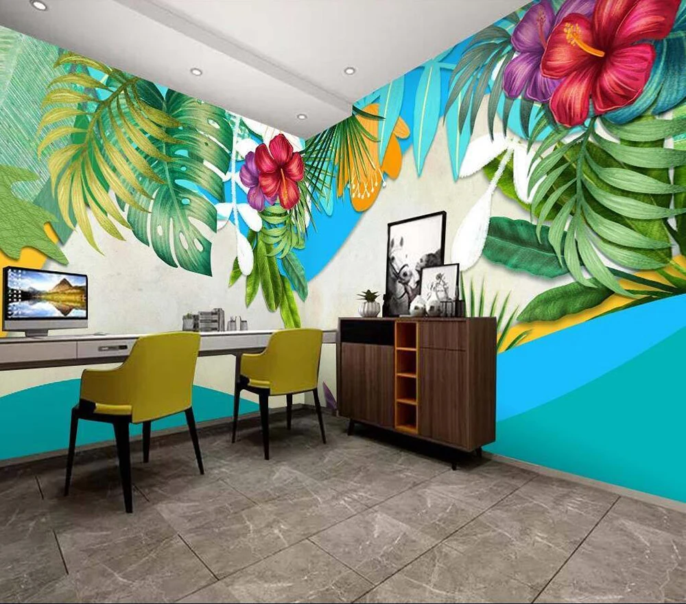 Decorative wallpaper Hand-painted tropical plant background wall painting | Обустройство дома