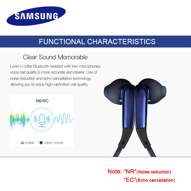 Беспроводные наушники SAMSUNG Level U с микрофоном Спортивная гарнитура Bluetooth 4 1 для S