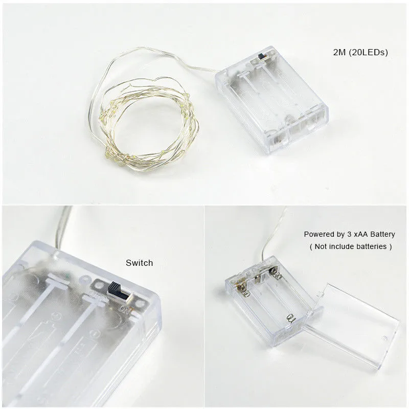 

4pcs/lot 2m Light Sets String Lights 20 LEDs Warm White White Color-changing Waterproof Decorative Batteries Powered Blue/Green