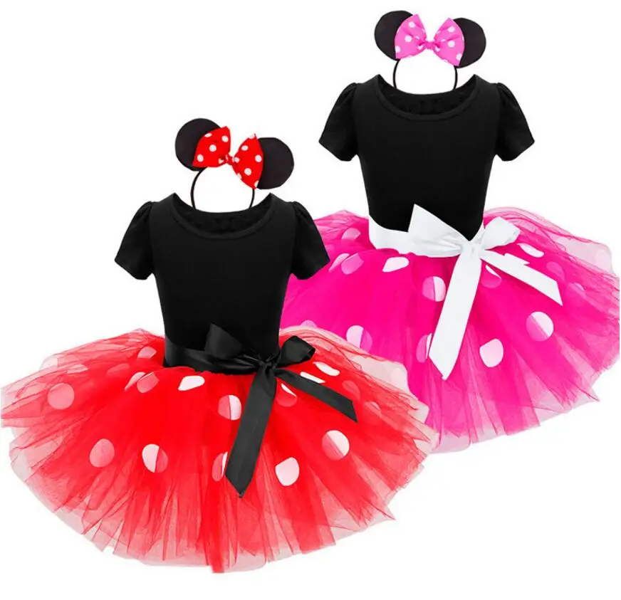 

Girls Dress Ear Headband Minnie Mouse Party Dress Princess Costume Infant Polka Dot Caby Clothes Performance Girls TuTu Dresse
