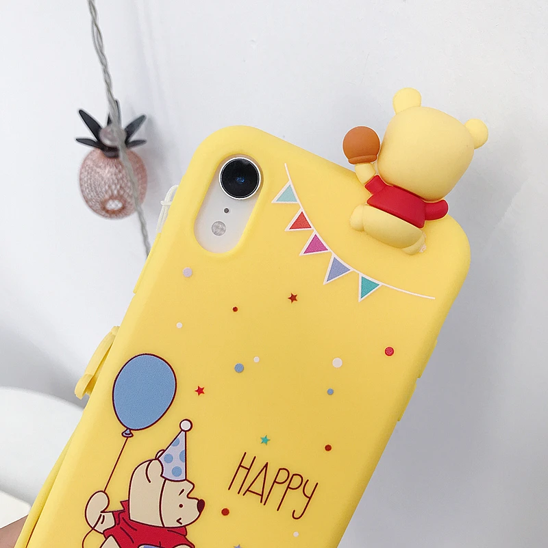 Marchcover for iPhone X XS MAX XR 8 7 6 6S Plus 3D Doll Cute Cartoon Balloon Bear case IMD Long strap Soft TPU cover armor |
