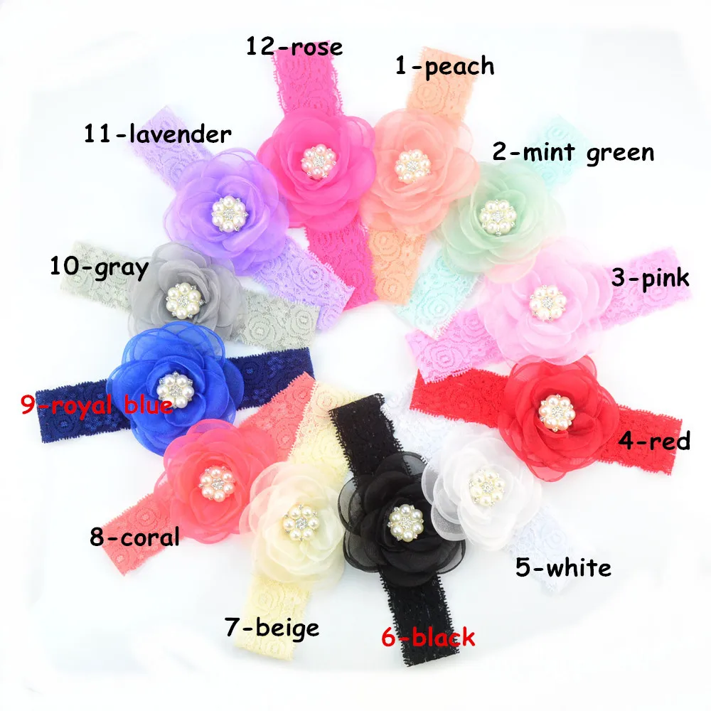 5 шт./лот эластичная повязка на голову из газовой ткани с цветами для