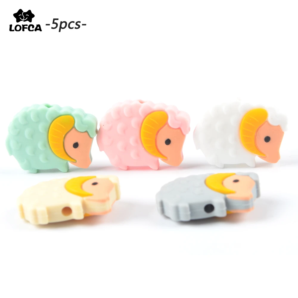 

LOFCA 5 шт./лот мини-Коза силиконовые бусины Прорезыватель для зубов в виде овец и животных детские игрушки для прорезывания зубов без бисфенол...