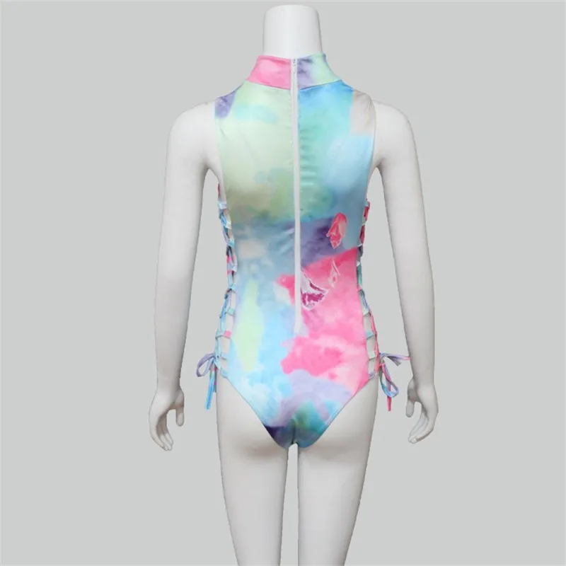 

Fashion Colorful Laser Holographic Bodycon Bodysuit Women Turtleneck Hollow Out Bandage Jumpsuit Rave Festival Clothing Rompers
