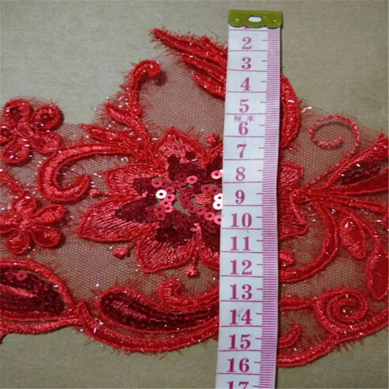 Delicate 9Meters Red Glitter Wedding Dress Cording Lace Applique Thread Embroidery Accessories Trim 15cm LR0024 | Дом и сад