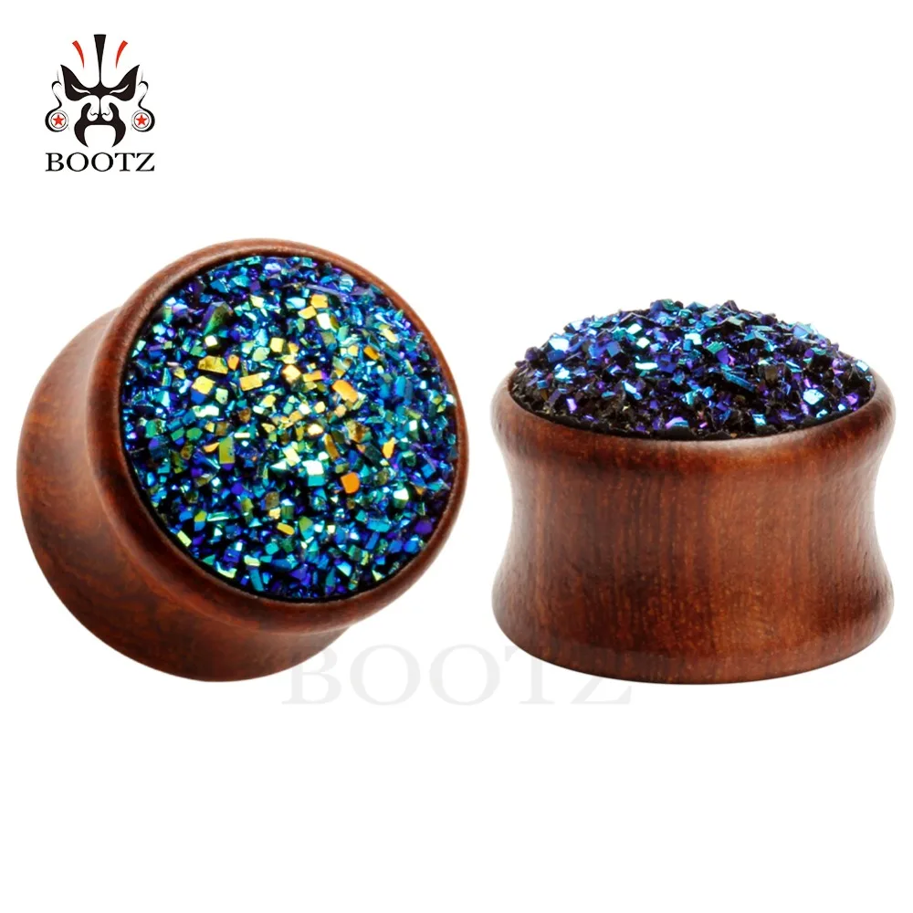 

2020 2pcs pair ear plugs piercing tunnel rosewood body jewelry with fashion stone ear gagues