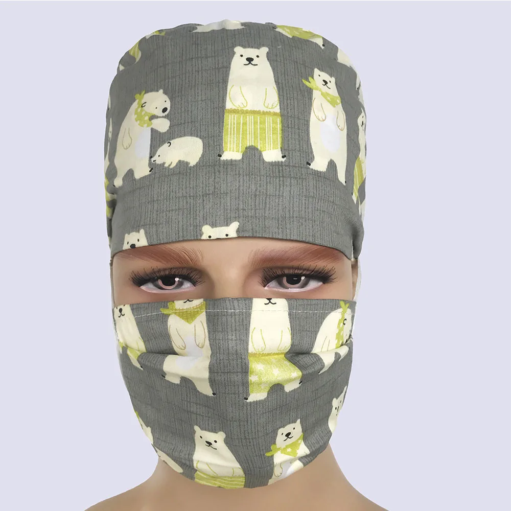 Print Doctor Surgical Scrub Cap for Women Hospital Medical Cap Cotton Lab Clinic Dental Operation Tieback Doctor Nurse Hat