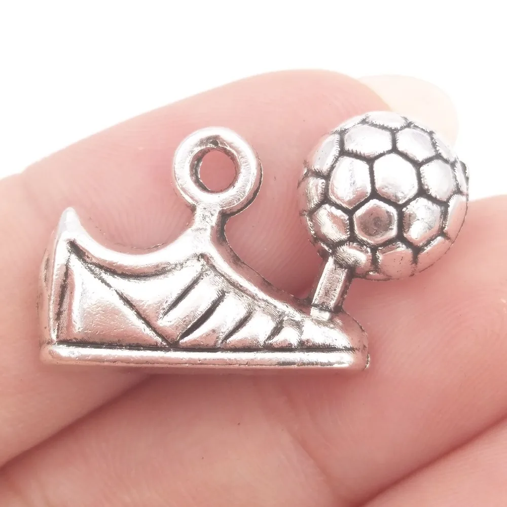 

BULK 30pcs Lots Nickle Free Alloy Soccer Shoe with Ball Charms Antique Silver Plated Sports Pendants 24*15mm 2.6g
