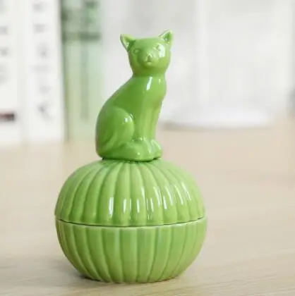 green cat Керамика животного ювелирные изделия банку серьгу Цепочки и ожерелья ящик для хранения аксессуаров Керамика Свадебные украшения Шоколад сахарница 04350 - Цвет: green cat