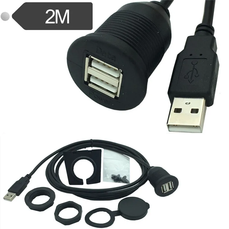 

USB 2.0 to Dual USB Extension Molded Panel Mount Extention Port Cable for All Cars Cable USB Converter 1M/2M