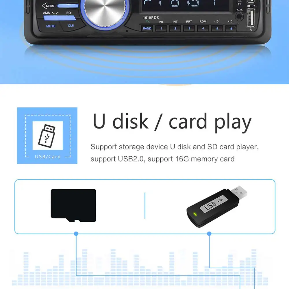 1Din автомобильный аудио 1010RDS MP3-плеер автомобильный аудио Bluetooth Стерео RDS/FM/AUX/ISO вход Subwoof воспроизведение звука авто радио