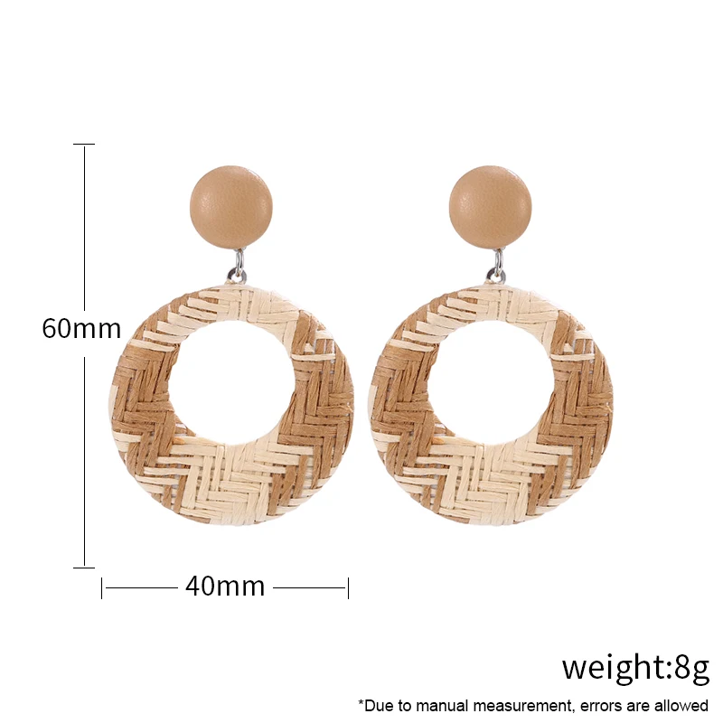 

Bohopan New Geometric Rattan Weave Drop Earring For Women Vintage Round Square Hollow Wooden Dangle Earrings Jewelry 2019