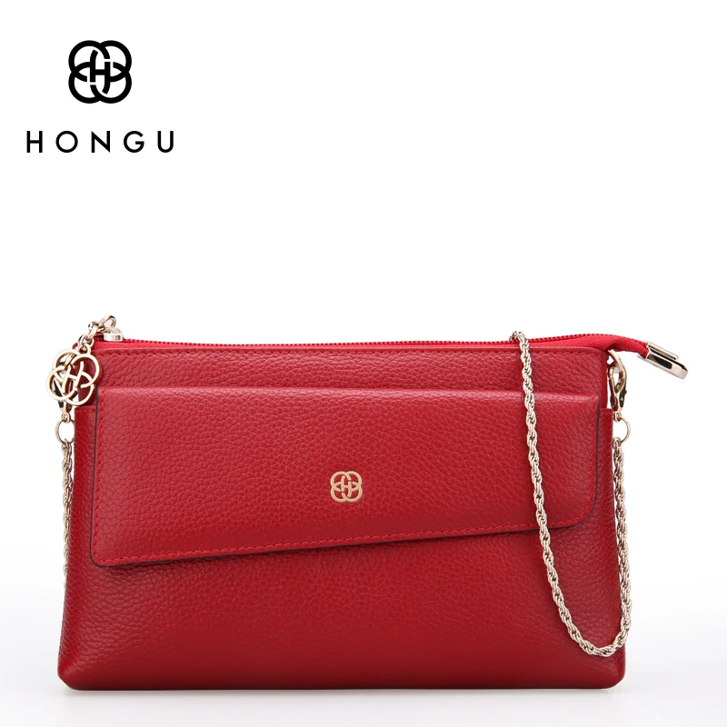 HONGU 100% натуральная кожа женские сумки сумка через плечо цепи конверт Дамская