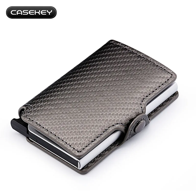 CGrey-Grey Casekey коричневый винтажный кожаный алюминиевый кошелёк автоматический всплывающий металлический держатель для кредитных карт кошелек блокирующий RFID алюминиевый - Цвет: CGrey-Grey