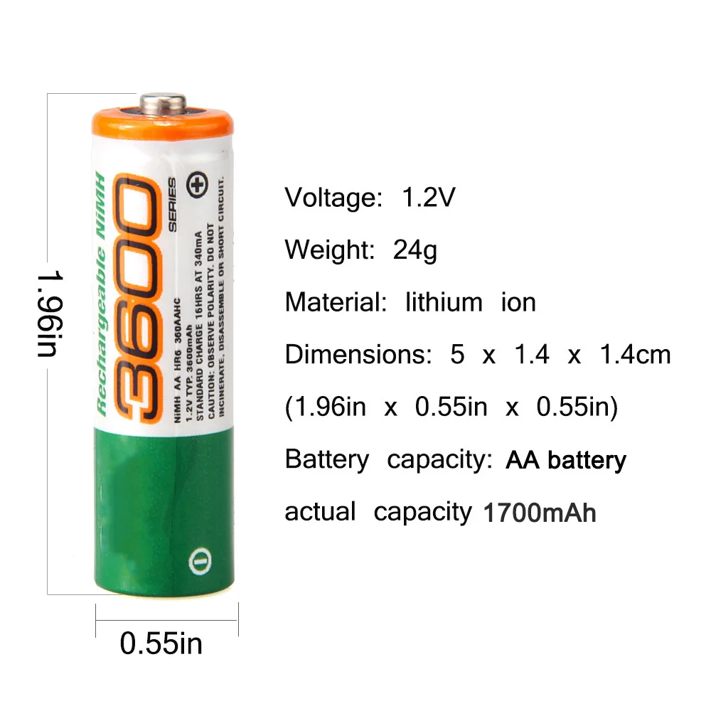 2 шт. Высокое качество 100% новый оригинальный AA аккумулятор 1 V 3600mah литиевая