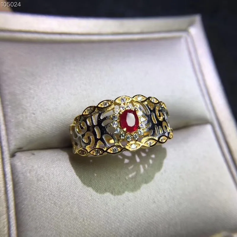 

Natural ruby ring Free shipping Natural and real ruby 925 sterling silver 4*5mm emstone
