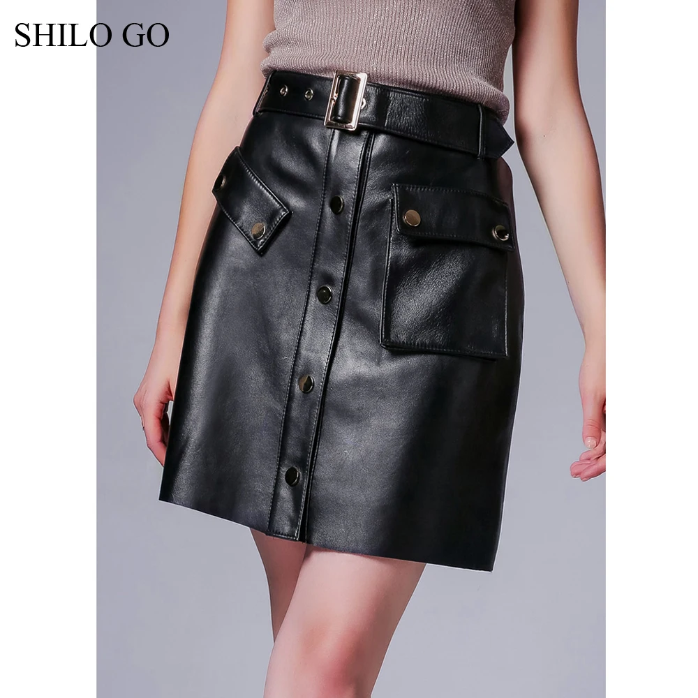 Кожаная юбка SHILO GO осенняя модная из натуральной овчины с металлическими