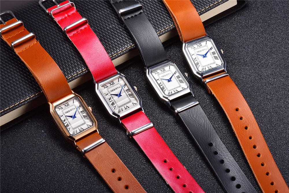 REBIRTH Leather Quartz Ladies Watch Women Dress Watches Luxury Stylish Square Antique Relogio Feminino Montre Femme 2018 | Наручные часы