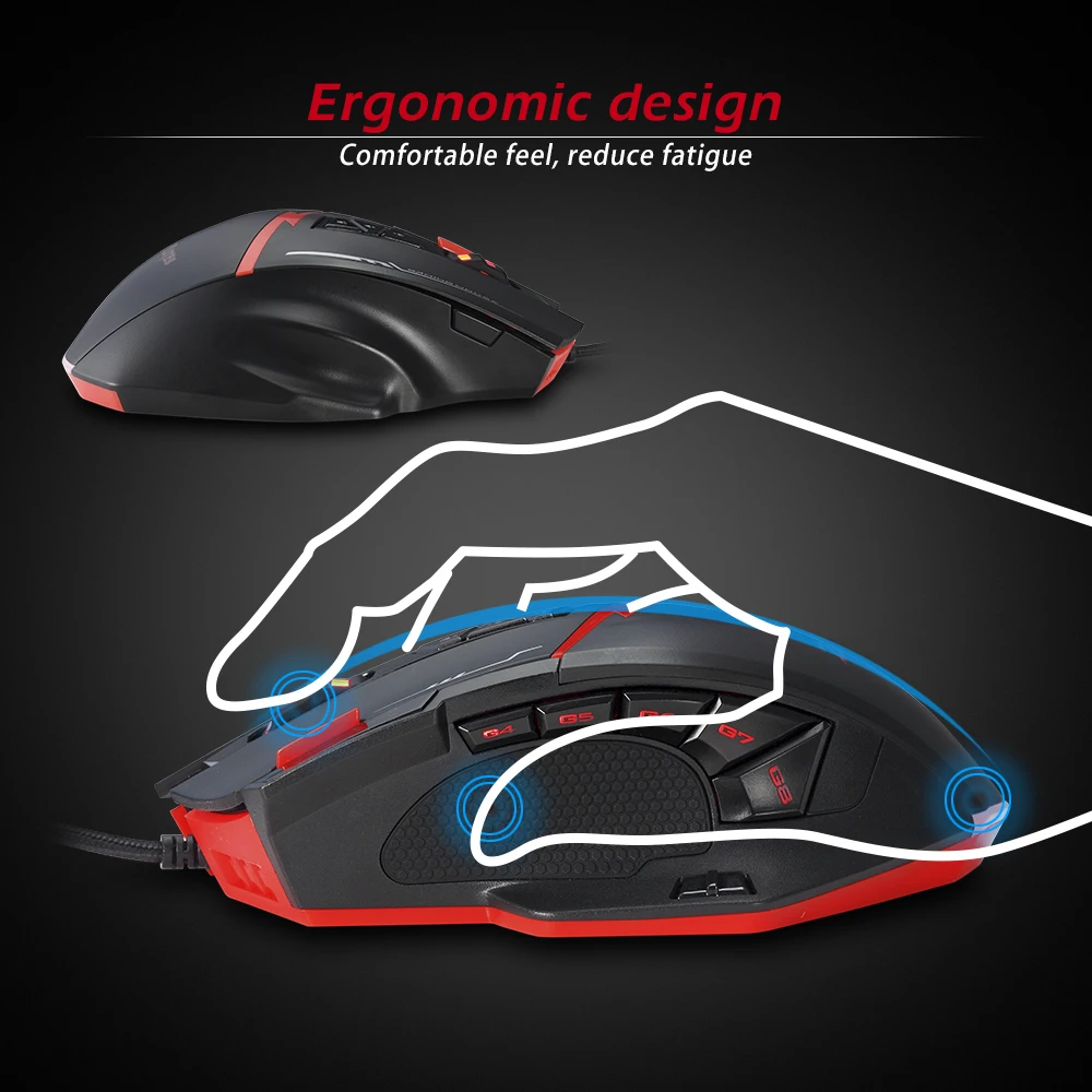 Zelotes C15 компьютерная мышь, ручная игровая мышь 7000 dpi, 13 программируемых кнопок, настройка веса, игровая мышь