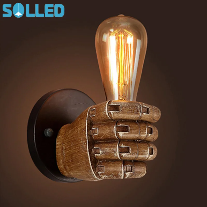 

SOLLED Ретро креативная настенная лампа в форме кулака E27 держатель лампы светильники промышленный стиль индивидуальный Лофт промышленный ви...