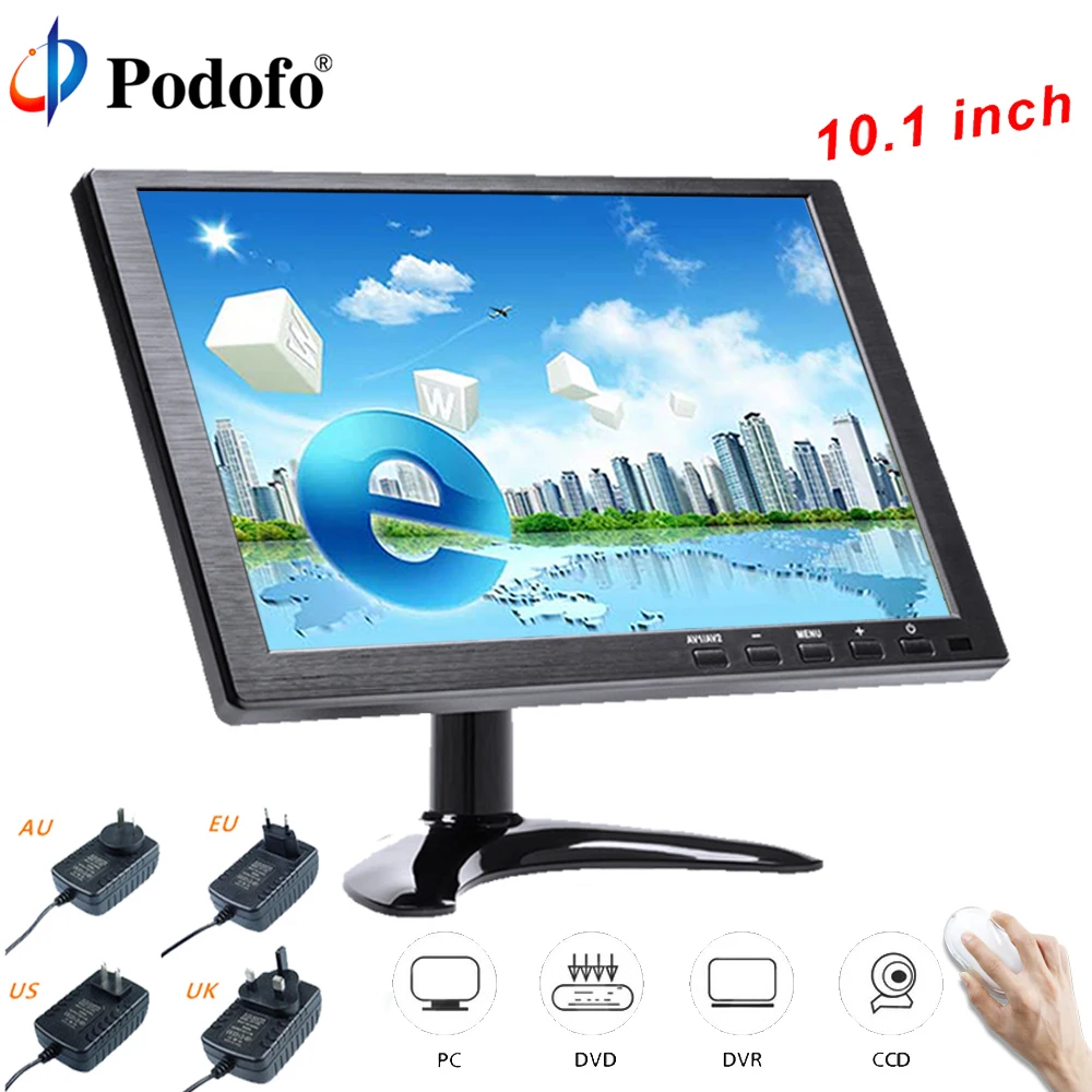 Podofo 10 1 &quotЖК дисплей HD монитор Мини ТВ &amp компьютер Цвет дисплея Экран 2 канала