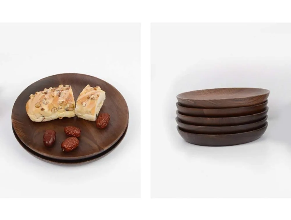 Натуральные круглые деревянные тарелки поднос из черного ореха для торта