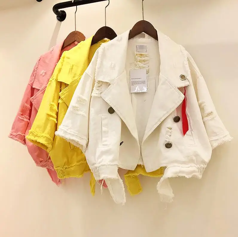 Женская джинсовая куртка с надписью универсальная Короткая свободная из денима