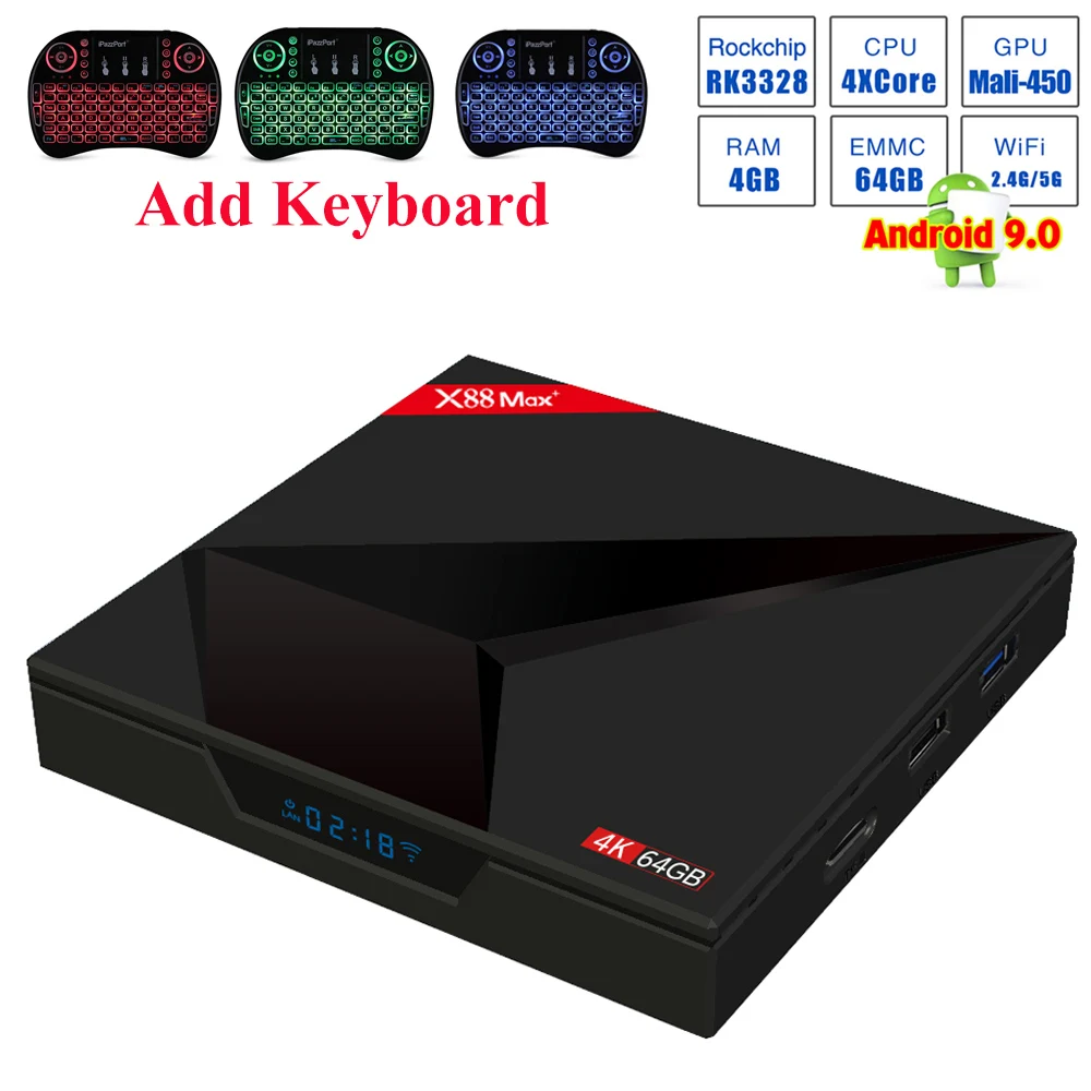 X88 MAX + Smart TV Box Android 9 0 RK3328 4 Гб DDR3L 64 EMMC 2 ГГц 5 WiFi BT4.0 поддержка 4K H.265 HD