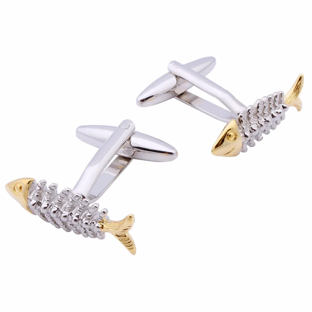 Яркая рыба запонки из металла золотого цвета для костей мужчин костюм рубашка