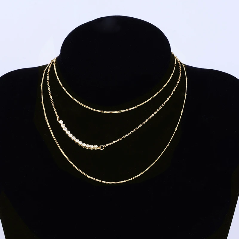 2017 новое прибытие многослойные цепи ожерелье цвета золота кристалл подвеска choker