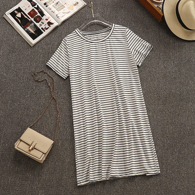 Женские летние комплекты из 2 предметов полосатые длинные футболки с коротким