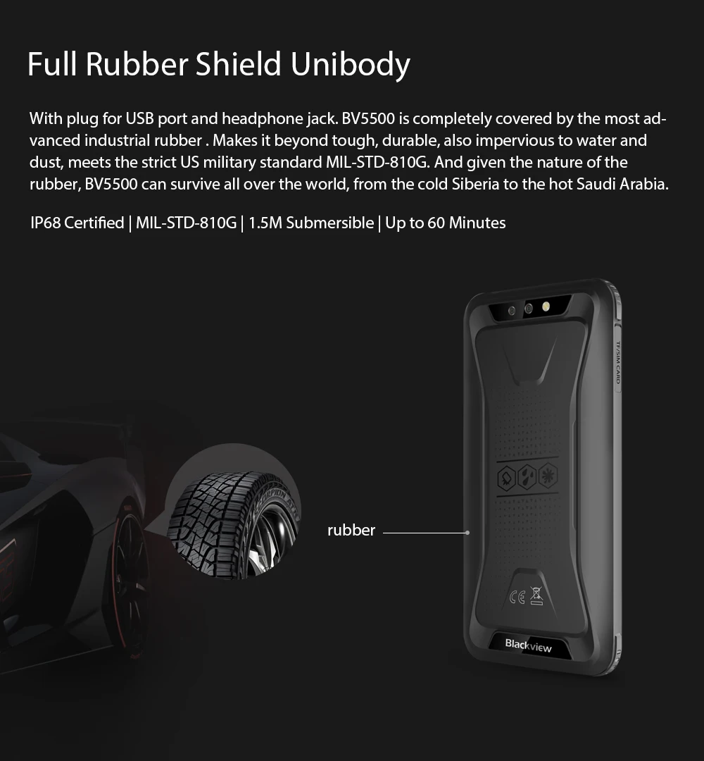 Blackview BV5500 Водонепроницаемый смартфон с 5 дюймовым дисплеем четырёхъядерным