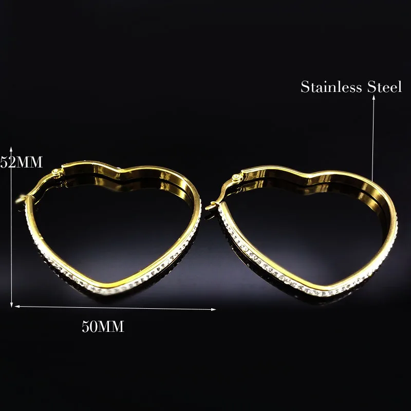 Серьги-кольца женские из нержавеющей стали с кристаллами большие золотого цвета