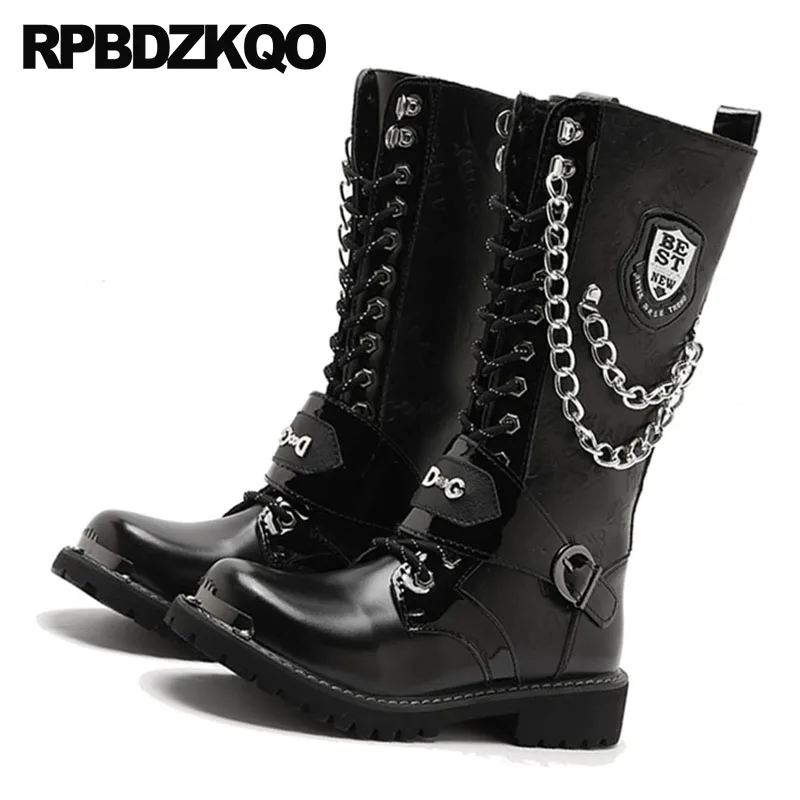 Модные высокие мужские кожаные ботинки до середины икры мотоциклетные боевые
