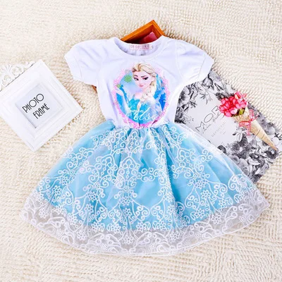 -C07-Blue- Платья для девочек; летняя детская одежда; платье принцессы Анны и Эльзы; карнавальный костюм Снежной Королевы; Новогодняя праздничная одежда для детей - Цвет: -C07-Blue-