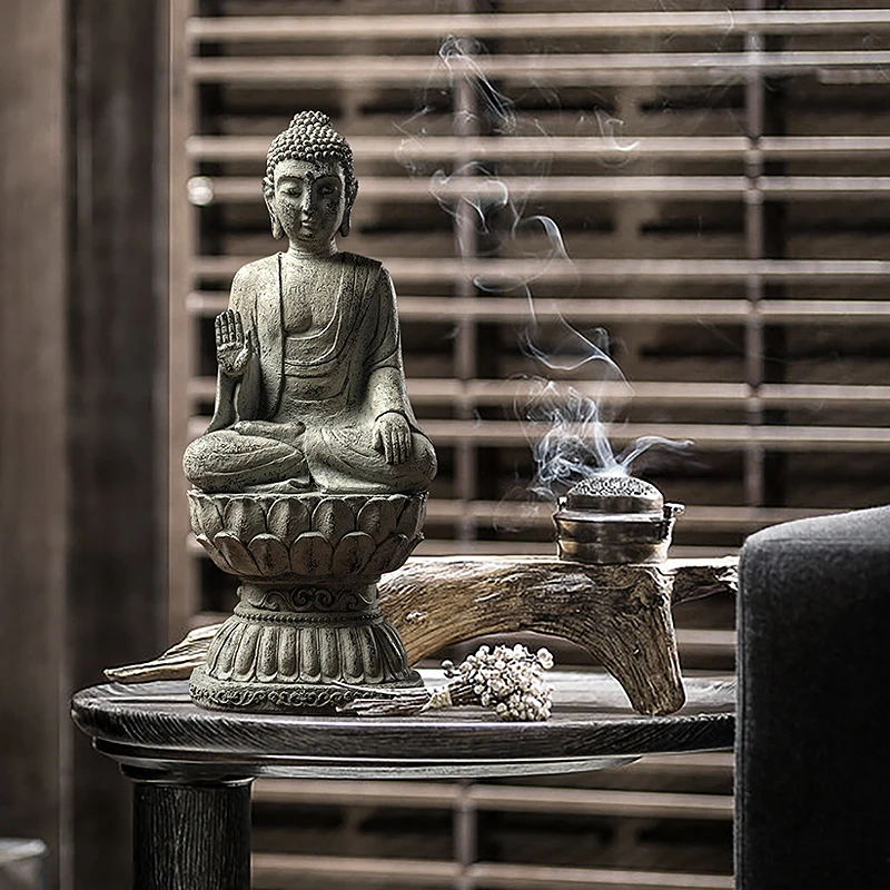 Zen Buddha statue lucky decoration home creative living room wine cabinet office resin | Дом и сад