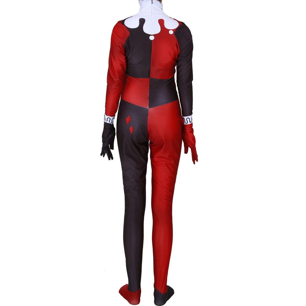 Для женщин девочек Harleen Quinzel Косплэй костюм супергерой Zentai Боди Комбинезоны для