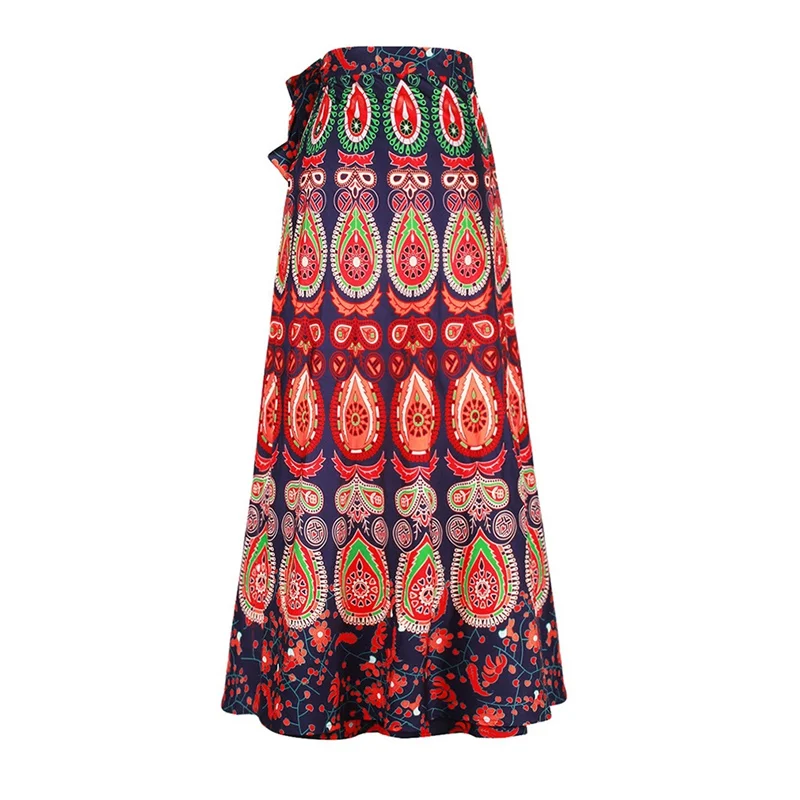 F Boho Wrap Around Floral Print Maxi Skirt Women Elegant Indian Tribal Style Bohemian Long Beach Skirts Womens - Цвет: F