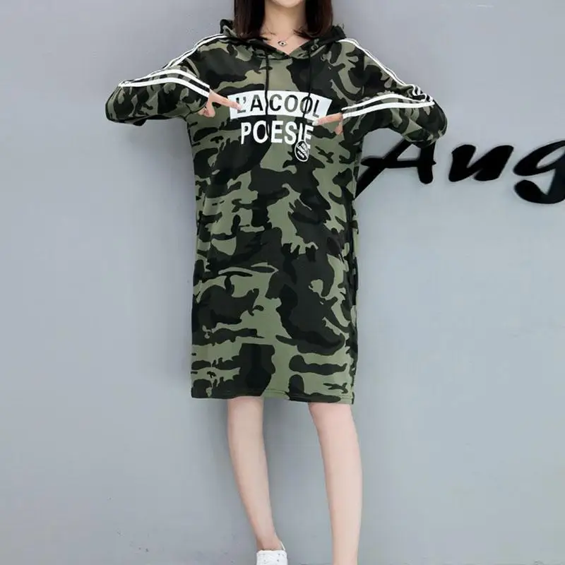Yfashion женское камуфляжное платье с длинным рукавом и капюшоном модные женские